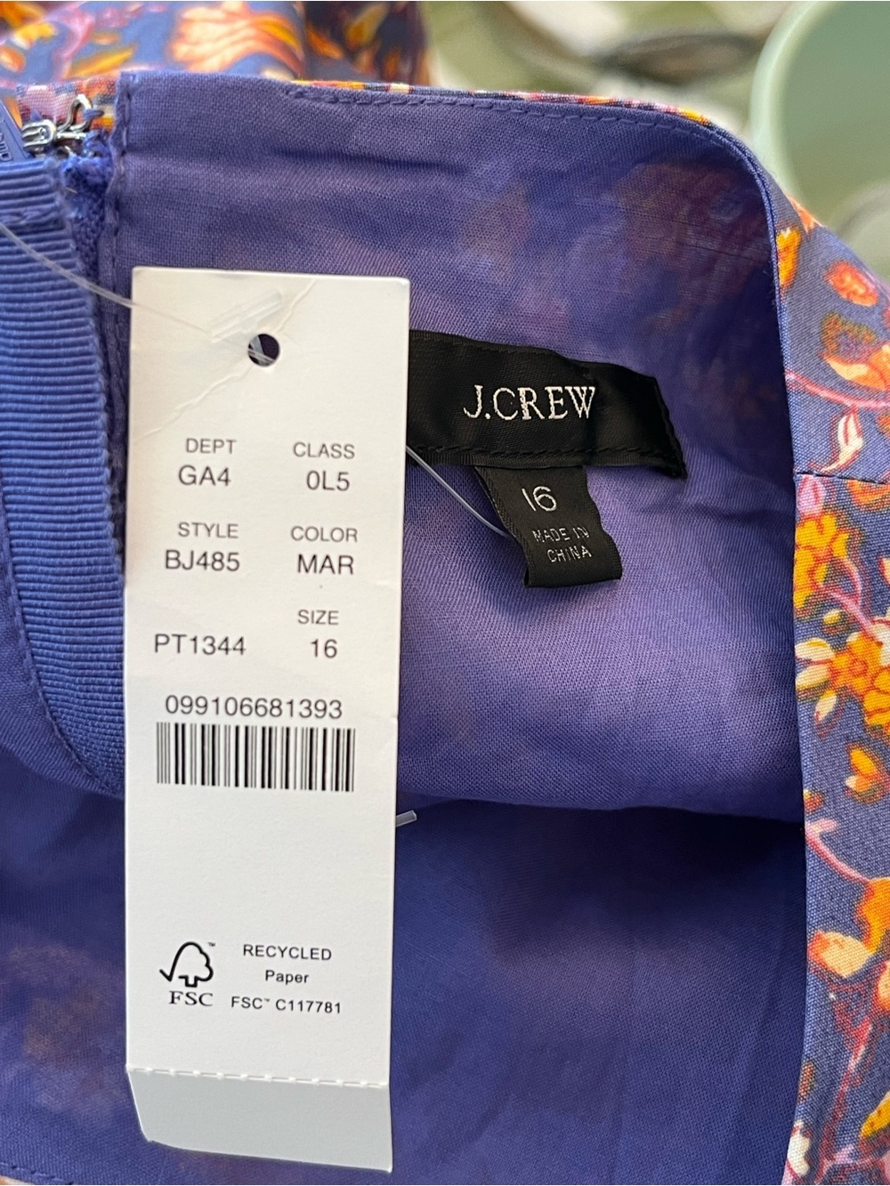 J. Crew Cutout Cotton Poplin Dress Midnight Floral Purple Puff Sleeve Size 16 - Picture 5 of 7